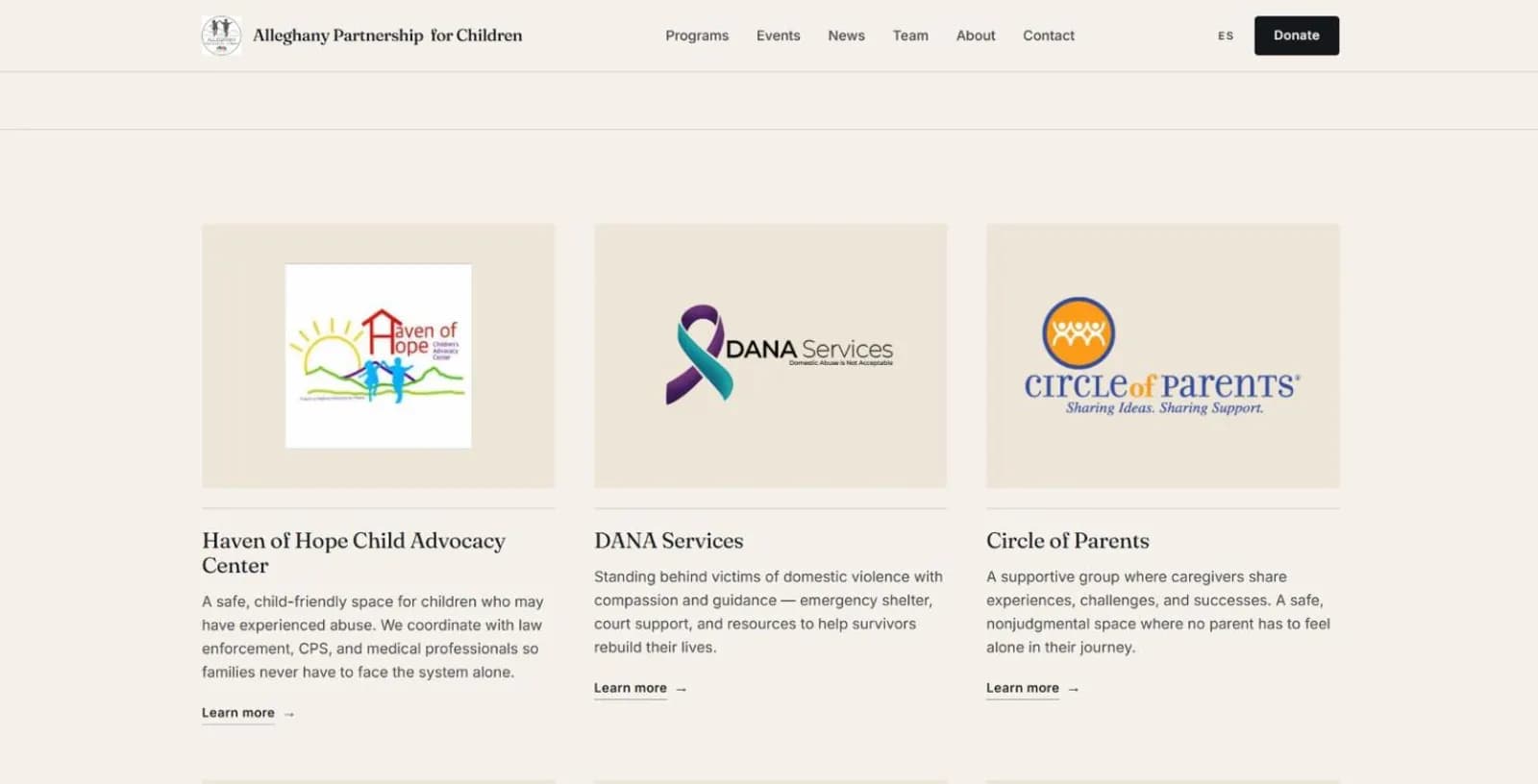 Alleghany Partnership for Children website screenshot